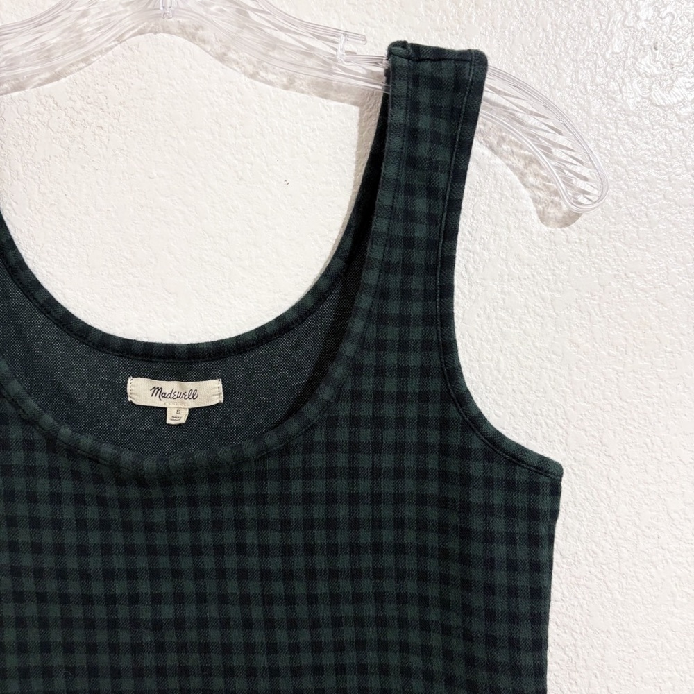 Madewell Jacquard Long Sleeve Cardigan & Tank Twin Set in Gingham Forest Green - Picture 11 of 14